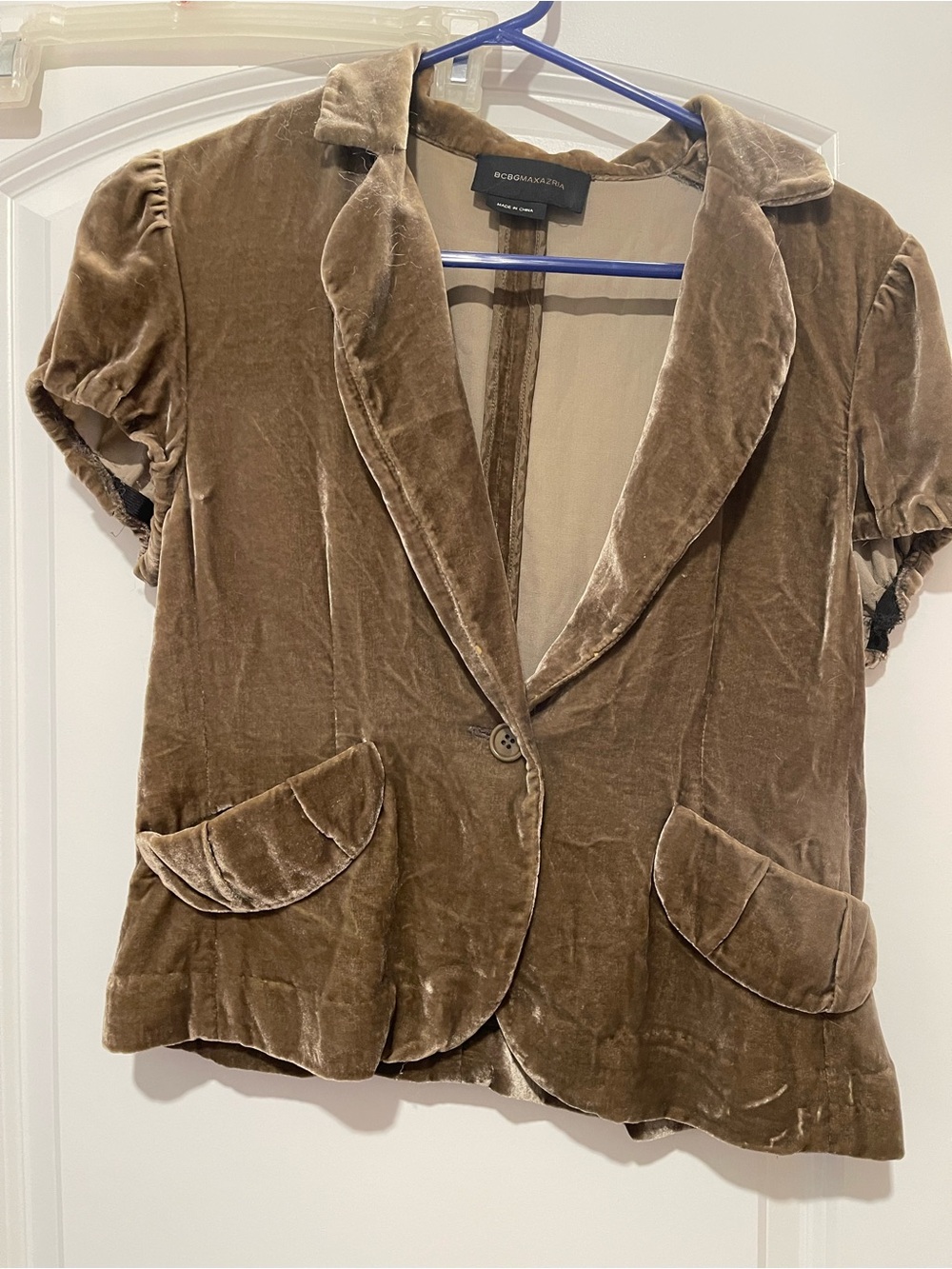BCBGMaxAzria Brown Velvet Short-Sleeve Blazer